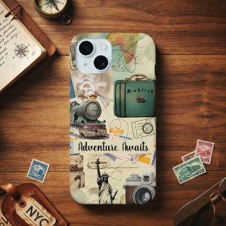 Coque iPhone 15 Collage de voyage vintage