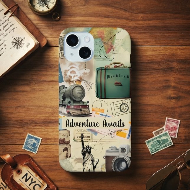 Coque iPhone 15 Collage de voyage vintage (Créateur téléchargé)
