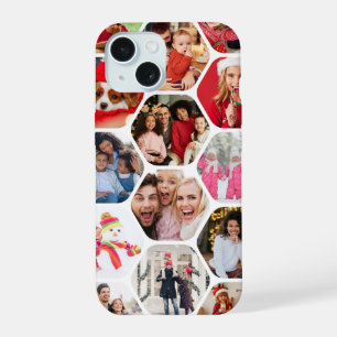 Coque iPhone 15 Collage multi-photo personnalisé en forme d'hexago