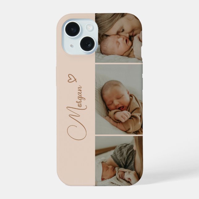 Coque iPhone 15 Collage photo minimal beige Script 3 (Verso)