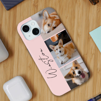 Coque iPhone 15 Collage photo rose moderne