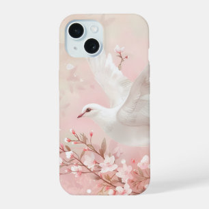 Coque iPhone 15 Colombe Tranquille avec Fleurs de Cerisier Étui Té