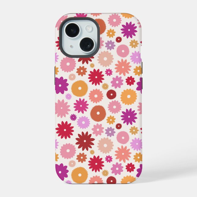 Coque iPhone 15 Colorful Blooms Repeat Pattern (Verso)