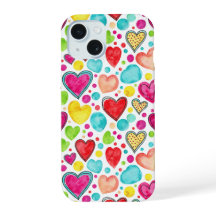 Colorful Watercolor Hearts iPhone 15 Phone Case 
