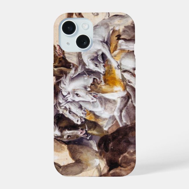 COQUE iPhone 15 COMPOSITION AVEC ANIMAUX, ÉLEVAGE DE CHEVAUX, CERF (Verso)