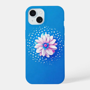 Coque iPhone 15 Composition de fleurs colorées sur fond bleu