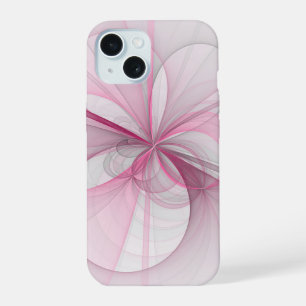 Coque iPhone 15 Conception Abstraite de fractal rose pâle moderne