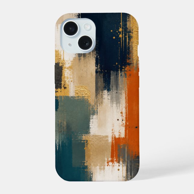 Coque iPhone 15 Conception d'art moderne abstrait Navy Or Luxe Per (Verso)