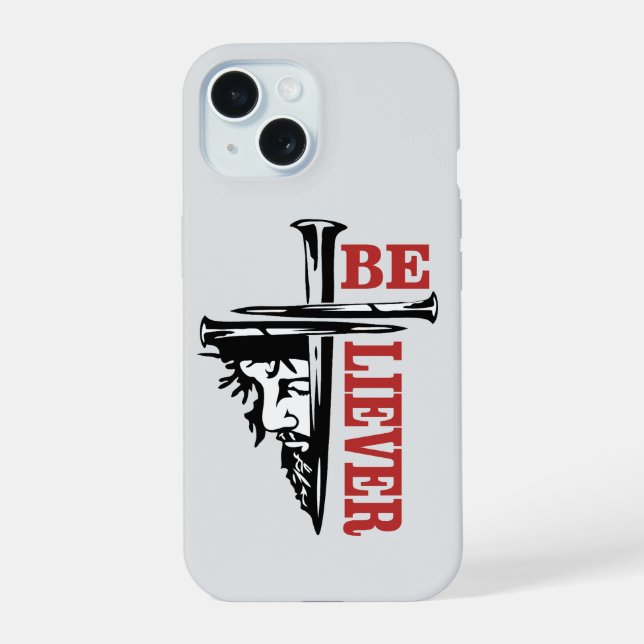 Coque iPhone 15 Conception de clou de croix de Jésus – Puissant Ch (Verso)