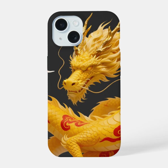 Coque iPhone 15 Conception de fantaisie artistique du dragon rouge (Verso)