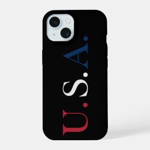 Coque iPhone 15 Conception de lettrage rouge blanc et bleu des Éta