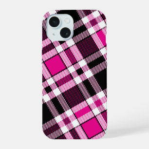 Coque iPhone 15 Conception de motif à carreaux en flanelle rose no