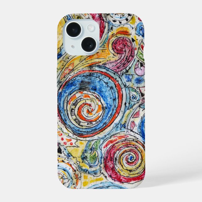 Coque iPhone 15 Conception de motif abstrait en spirale de couleur (Verso)