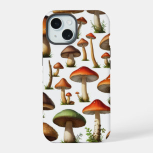 Coque iPhone 15 Conception de motif de collection de champignons