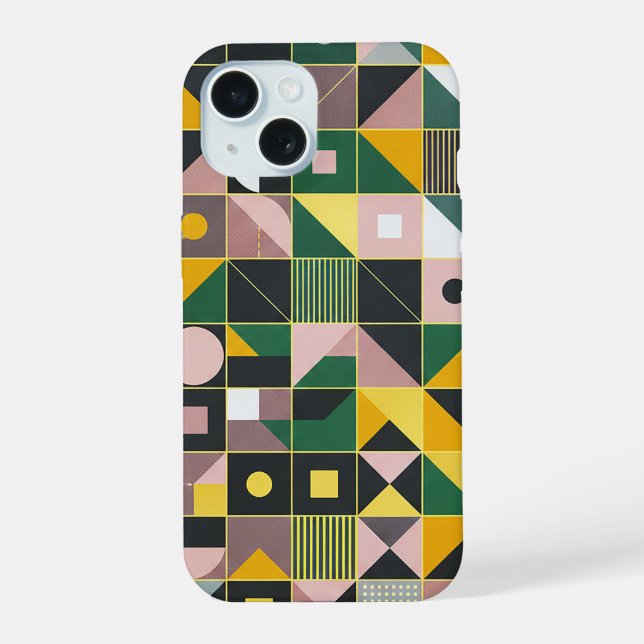 Coque iPhone 15 Conception de motif géométrique abstrait mosaïque  (Verso)