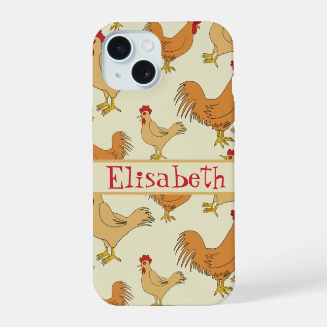 Coque iPhone 15 Conception de poulet marron personnalisable (Verso)