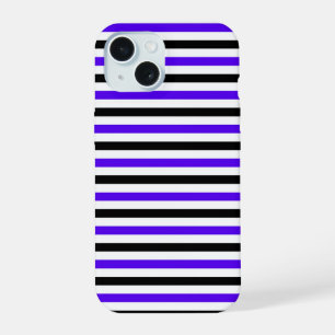 Coque iPhone 15 Conception de rayures blanches noires et bleues