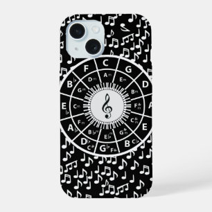 Coque iPhone 15 Conception de roue musicale contemporaine en noir
