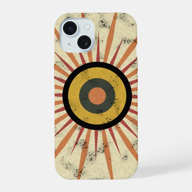 Coque iPhone 15 Conception de soleil levant rétro bohème (Verso)