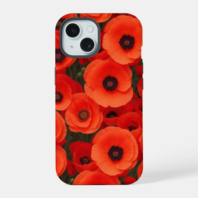 Coque iPhone 15 Conception de style de fleurs de pavot (Verso)