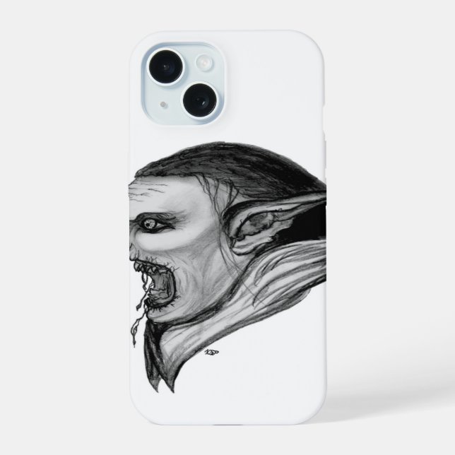Coque iPhone 15 Conception de troll noir et blanc (Verso)