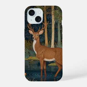 Coque iPhone 15 Conception de verdure forestière : Cerf boho rusti