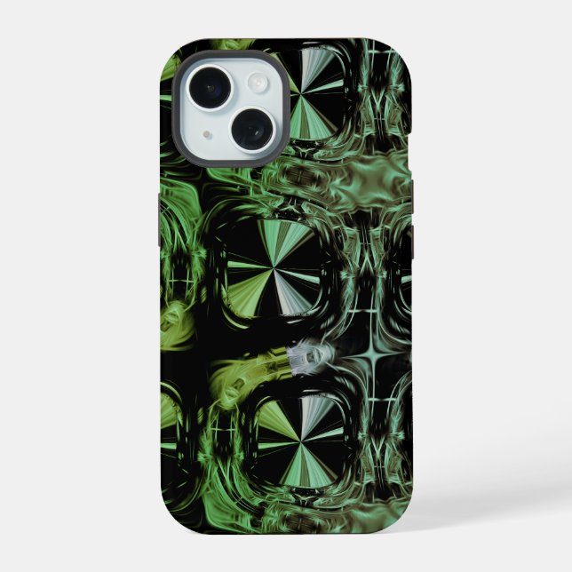 Coque iPhone 15 Conception fractale de plasma électrique futuriste (Verso)