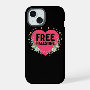Coque iPhone 15 conception graphique du coeur rose de la Palestine