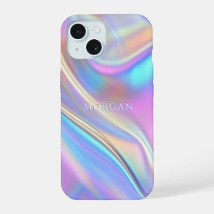 Coque iPhone 15 Conception iridescente, nom de texte blanc élégant