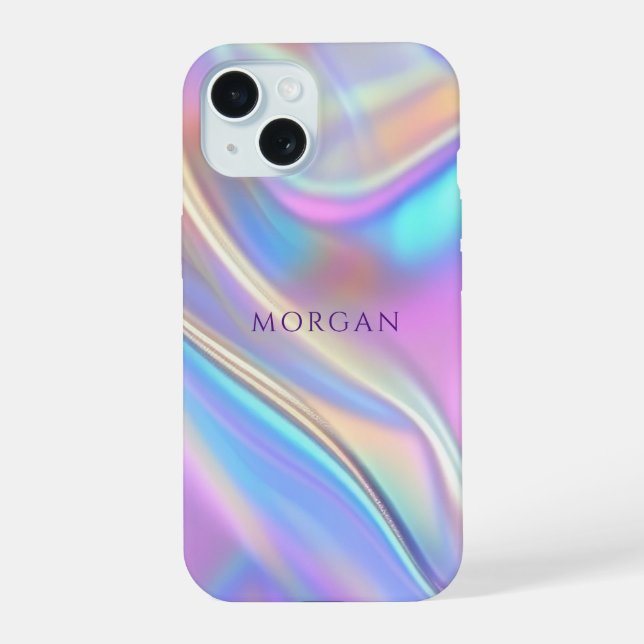 Coque iPhone 15 Conception iridescente, nom de texte violet classe (Verso)