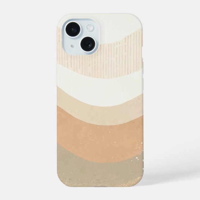 Coque iPhone 15 Conception Neutre Terreuse Rétro Mod Waves (Verso)