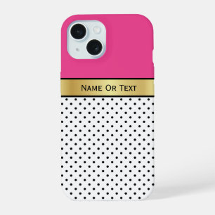 Coque iPhone 15 Conception vibrante de pois rose vif et de rayure