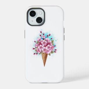 Coque iPhone 15 Cône rose Sakura crème glacée gaufre