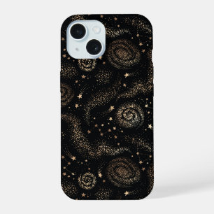 Coque iPhone 15 Constellation d'étoiles dorées motif galaxie