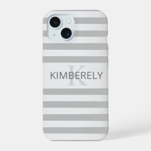 Coque iPhone 15 Contemporain Faux Argent Ombre Rayures & Gris