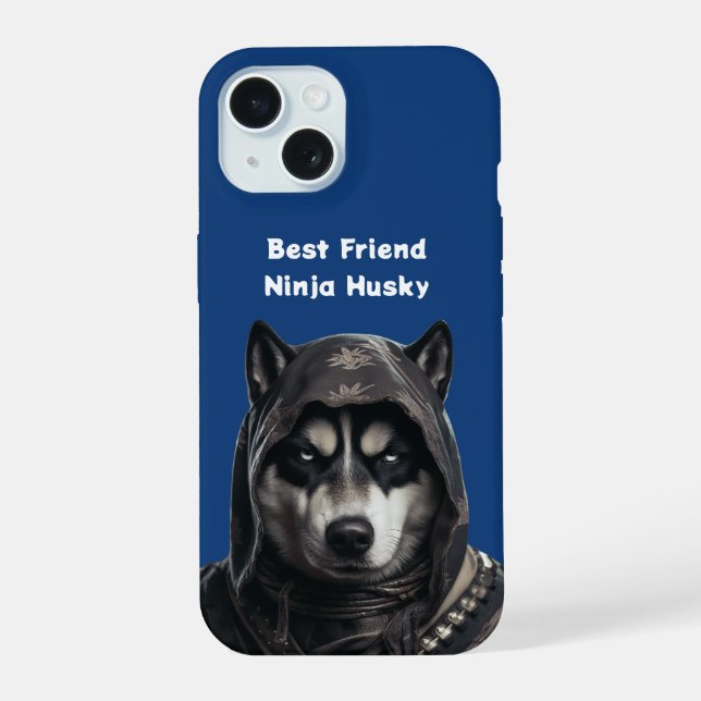 Coque iPhone 15 Coque iphone Bleu Personnalisé Ninja Husky (Verso)