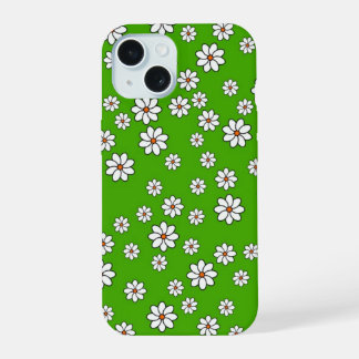 Coque iPhone 15 Coque Iphone fleurs blanches sur tapis vert