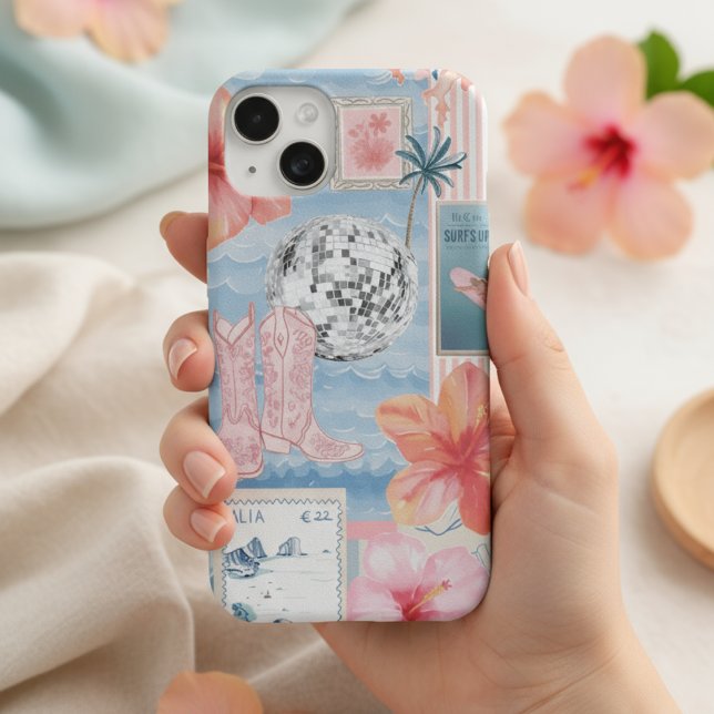 Coque iPhone 15 Coquette Bleue de Plage Collage Prépa Mignonne  (Créateur téléchargé)