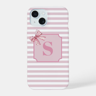 Coque iPhone 15 Coquette initiale de la cou rose personnalisée