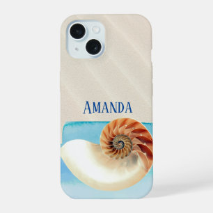 Coque iPhone 15 Coquille de nautile et sable
