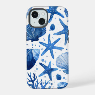 Coque iPhone 15 Coquilles Étoile de Mer Bleu Prépa