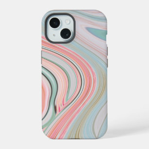 Coque iPhone 15 corail rose saumon vert menthe tourbillons de marb