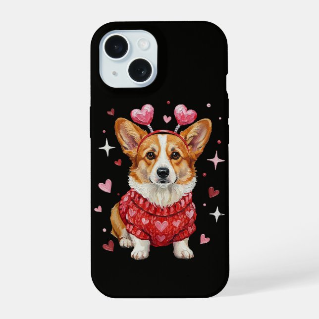 Coque iPhone 15 Corgi Mignon Cœur Saint Valentin (Verso)