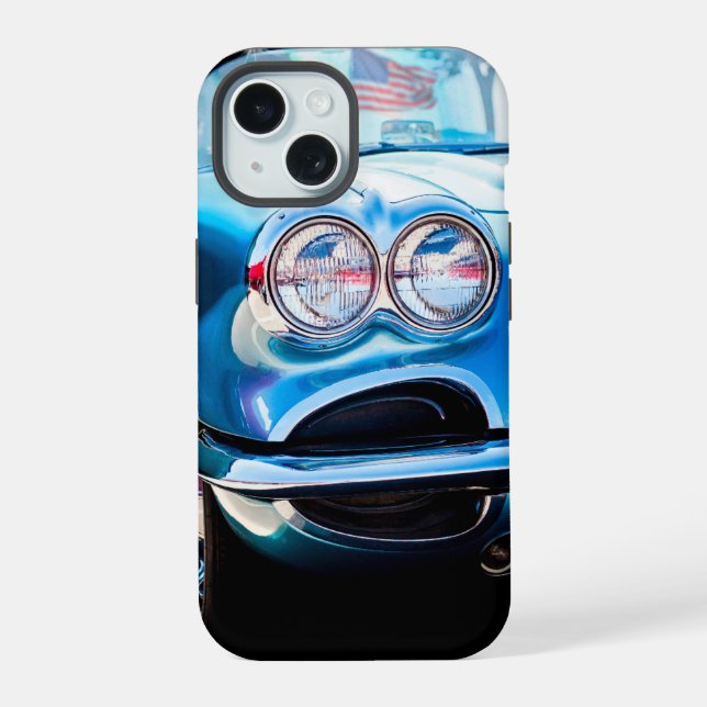 Coque iPhone 15 Corvette classique 1960 Bleu Antique (Verso)
