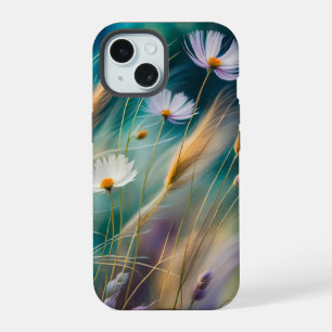 Coque iPhone 15 Cosmos et herbes pastel, murmures de la nature