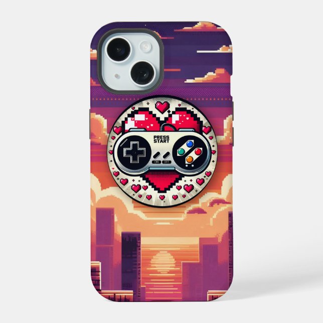 Coque iPhone 15 Couché de soleil de jeu (Verso)