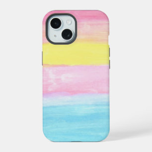 Coque iPhone 15 Coucher de soleil Horizon Aquarelle Abstrait