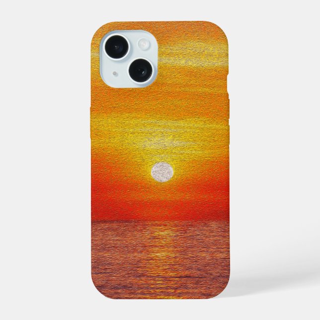 Coque iPhone 15 Coucher de soleil océan aquarelle Vagues de plage  (Verso)