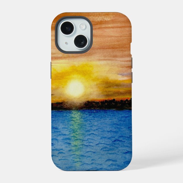 Coque iPhone 15 Coucher de soleil sur l'eau (Verso)