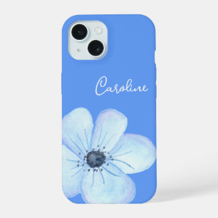 Coque iPhone 15 Couleur d'eau bleu romantique Nom personnalisé